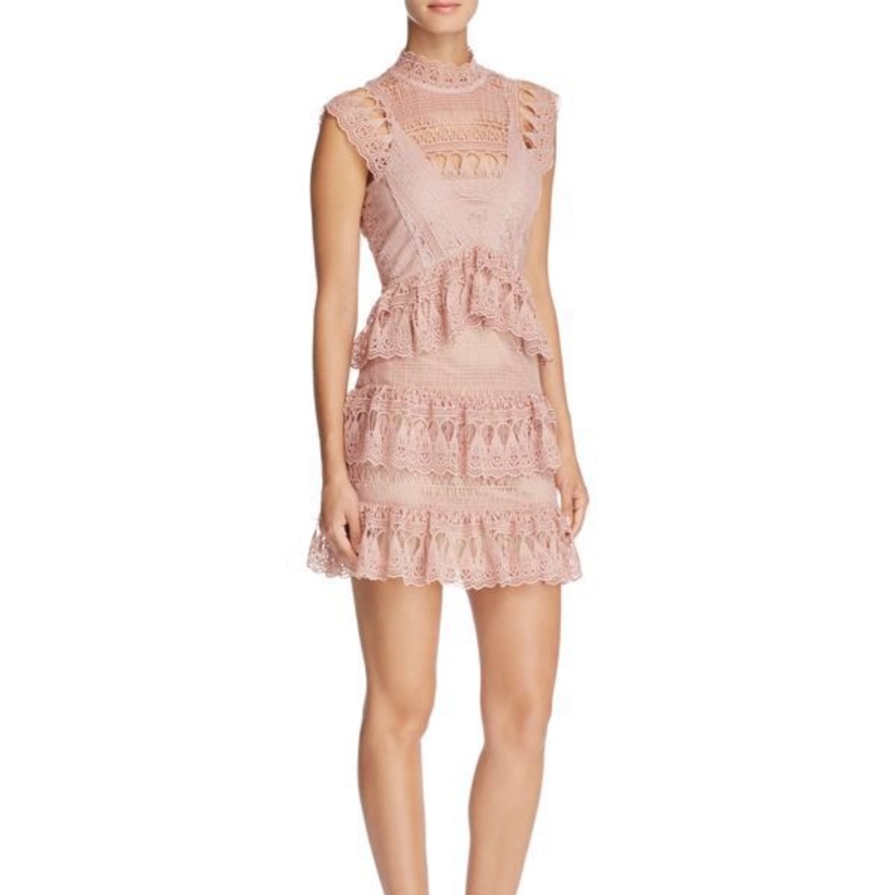 Bloomingdale’s Aqua lace mock neck dress